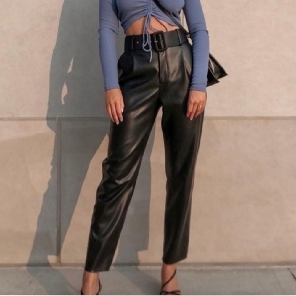 Zara Belted Blogger Influencer Favorite Leather Pants